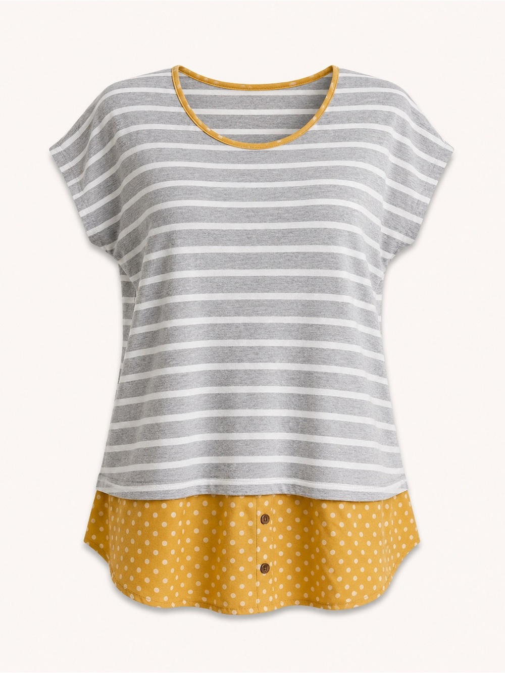Le Lis Striped Polka Dot Mixed Print Tunic Top Gray Yellow